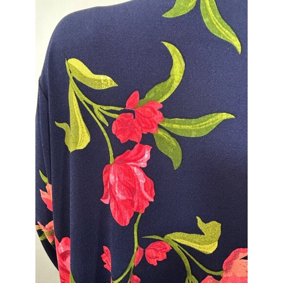 Susan Graver QVC Mini Dress 1XP Navy Floral V-Neck Button Down Slits Pockets - Picture 12 of 14